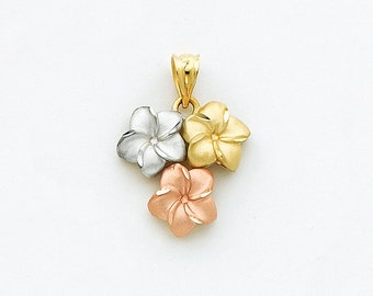 14K Tricolor Plumeria Pendant, Plumeria Pendant, 14k White Gold, 14k Yellow Gold, 14k Rose Gold, Plumeria, Flowers, Tricolor Plumeria