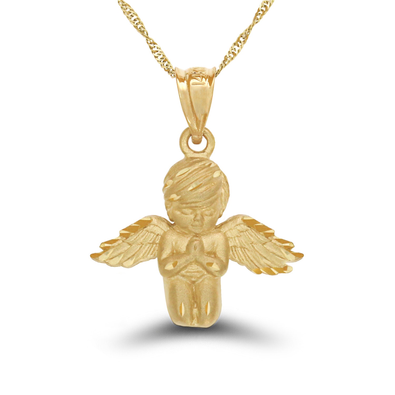 14k Solid Gold Praying Angel Pendant 