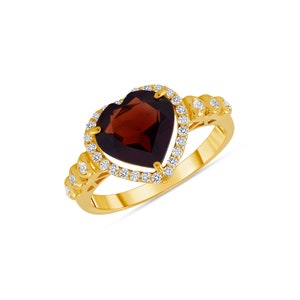 14k massief geelgouden diamant en Echte Granaat hartring.