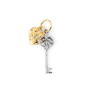 14K Solid Two-Tone White/Yellow Gold &quot;KEY to my HEART&quot; Pendant/Charm