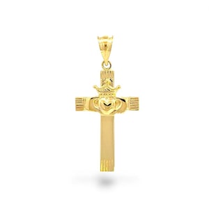 14K Yellow Gold Claddagh Celtic Cross Pendant: Irish Jewelry