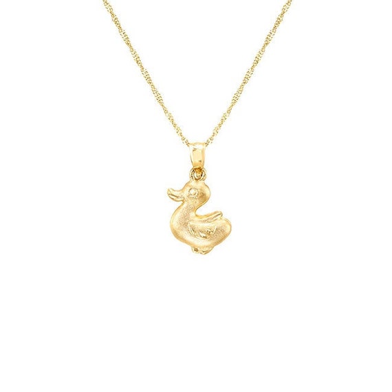 14k Solid Gold Tiny Duck Pendant. Baby Duck on Solid 14k Chain