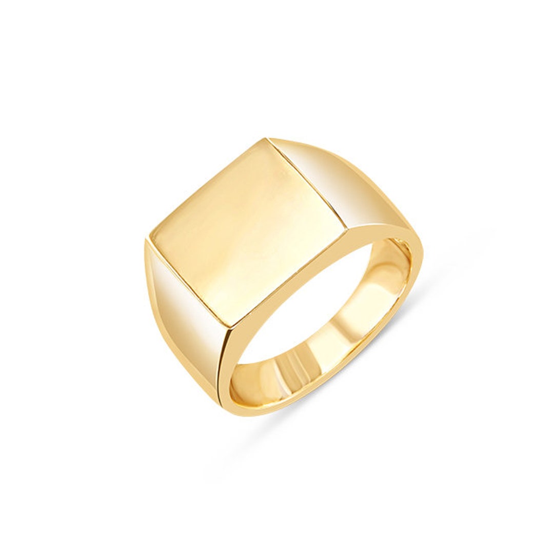 14k Solid Gold Men's Signet Ring, Engravable Ring, Pinkie Ring. - Etsy
