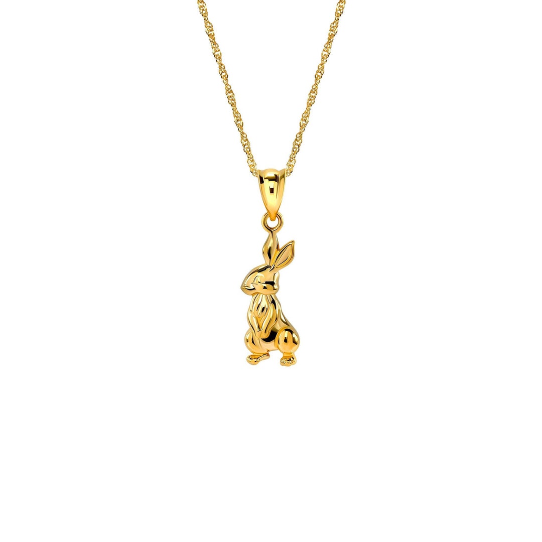 14k Solid Gold Bunny Pendant. Easter Bunny Pendant on 18 Solid Gold