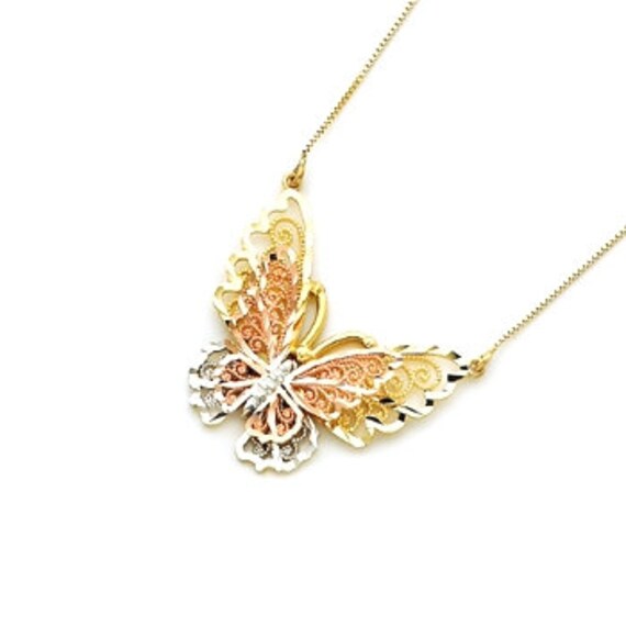 14kt Gold Tri Color Butterfly Necklace Gold Butterfly Etsy 14kt Gold Tri Color Butterfly Necklace Gold Butterfly Etsy