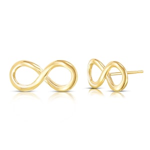 14K Solid Gold Infinity Symbol Stud Earrings – Elegant Eternal Love Design - Available in Rose Gold, White Gold, and Yellow Gold.
