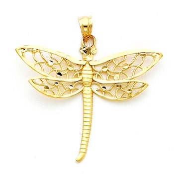 14kt Gold Dragonfly Pendant With Filigree and Diamond Cut - Etsy