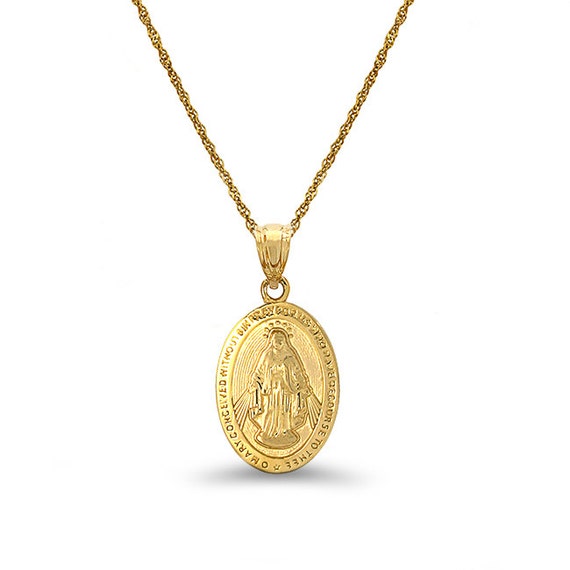 14k Solid Gold Virgin Mary Medallion Pendant With 18 - Etsy Canada