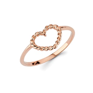 14k Gold Twisted Wire Heart Ring: Dainty Knuckle Jewelry