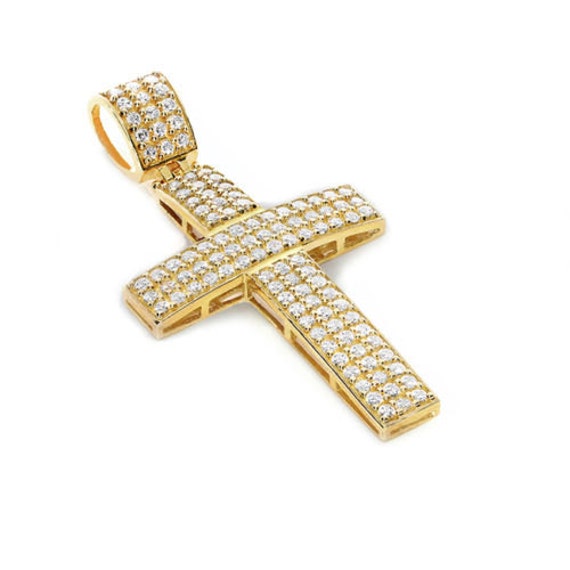 14k Solid Gold Cubic Zircon Cross. | Etsy