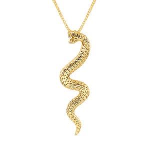 14k solid gold snake pendant on 18" solid gold chain. Animal jewelry