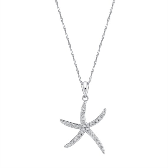 14k Gold Diamond Starfish Necklace Nautical Starfish Charm Pendant For Sale  at 1stDibs | starfish necklace gold