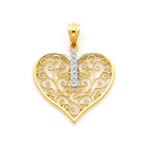 14K Gold Filigree Heart Pendant Set 