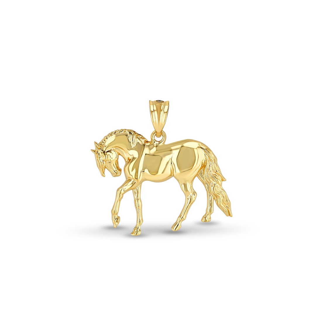 14k Solid Gold Horse Pendant. Etsy