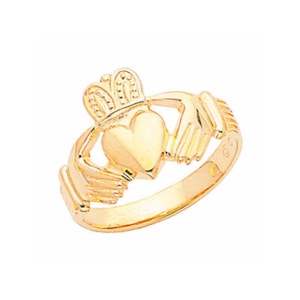 14k Gold Men&#39;s Claddagh Ring: Irish Tradition, Polished Finish