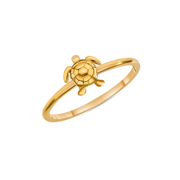14k Solid Gold Turtle Ring: Dainty Knuckle Ring