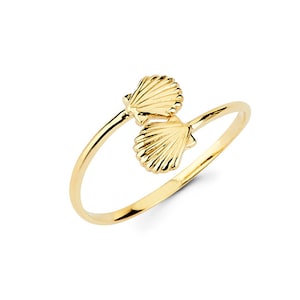 14K Gold Double Seashell Ring – Delicate Beach-Inspired Jewelry