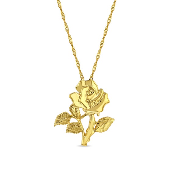 14k Solid Gold Rose Pendant Necklace: Fine Floral Jewelry