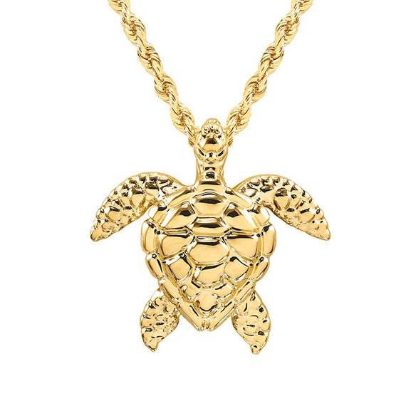 14k Solid Gold Turtle Pendant. Sea Life Pendant. | Etsy