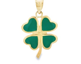 14k Gold Green Enamel Four Leaf Clover Pendant: Lucky Irish Charm
