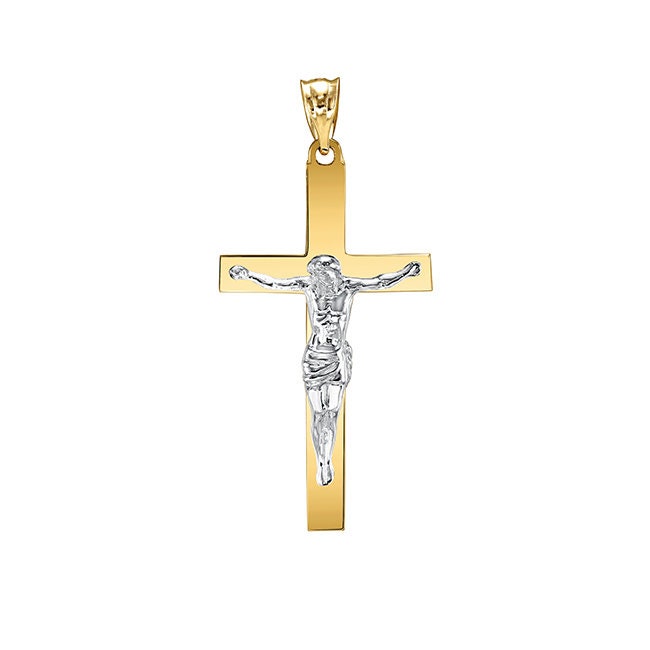 14k Solid Gold Two Tone Crucifix 