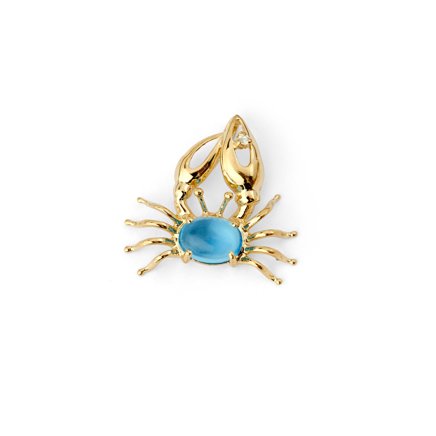 14K Yellow Gold Diamond Crab Pendant 