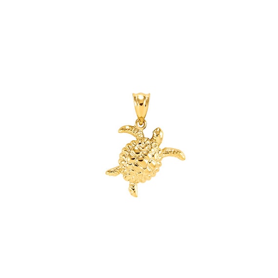 10K Solid Yellow Gold Turtle Shell Charm Pendant - Handcrafted, Polished, Made In USA