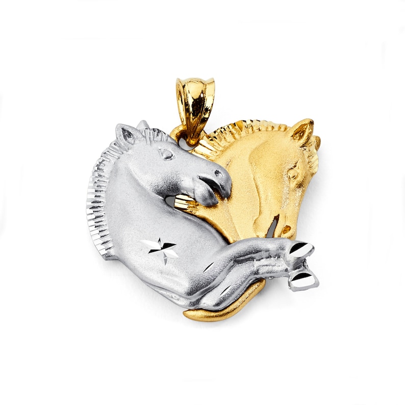 14k Two Tone Horse Pendant Heart Shape Jewelry Gold Animal Double