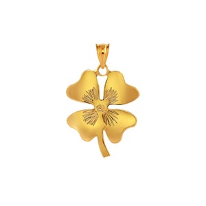 14k Gelbgold vierblättriger Kleeblatt Anhänger. Irischer Schmuck. Glück der Iren.