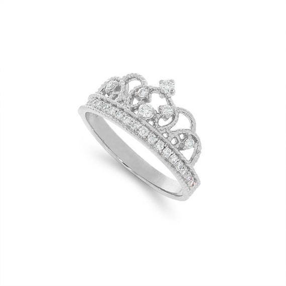 Diamond Crown Ring 14K White Gold