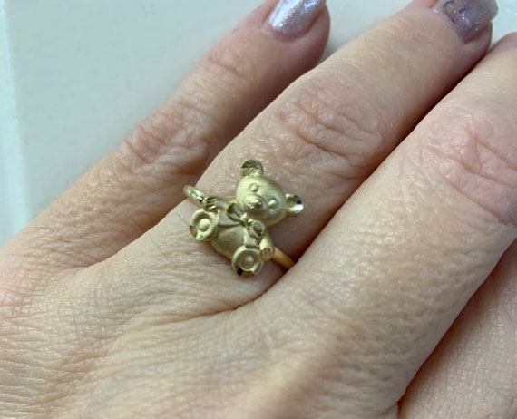Solid 10k Gold Teddy Bear Ring With Cubic Zirconia Stones Size 7 Trendy  Women's Ring - Etsy India