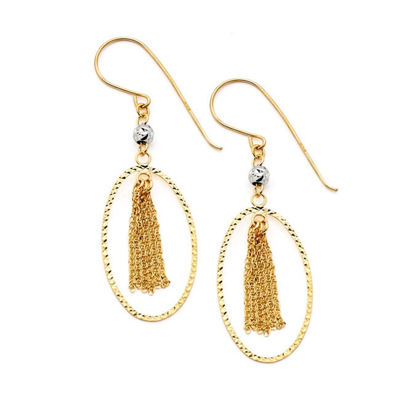 14K Two Tone Gold Tassel in a Circle Fish Hook Earrings Etsy