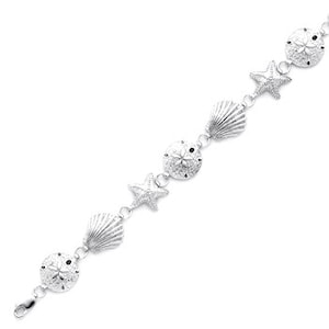 Sterling Silver Seashell, Sand Dollar & Starfish Bracelet – Nautical Beach Jewelry for Ocean Lovers