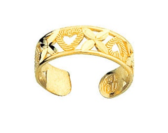 14K żółte serce złoty pierścionek z palcami, serce toe Ring, biżuteria serca, biżuteria miłość, x toe Ring, x biżuteria, złoty pierścień Toe, Biżuteria złota