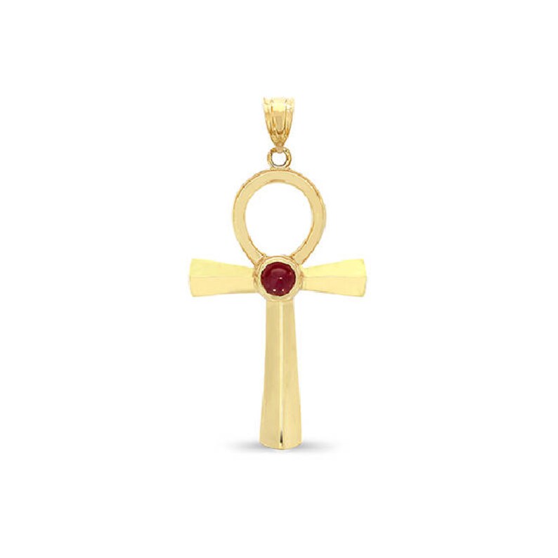 14k Solid Gold Ankh Cross Pendant With Genuine Stone. Ankh Etsy