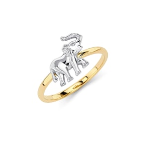 14K zweifarbiger Gold Elefant Ring: Tier Schmuck