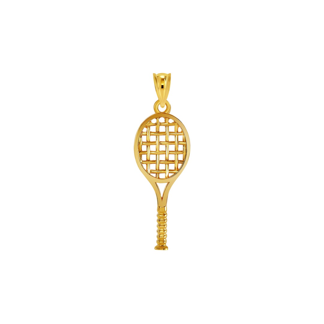 14k Solid Gold Tennis Racket Pendant, Double Sided. High Polish Finish ...