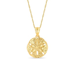 14k Solid Gold Sand Dollar Pendant Necklace - 18&quot; Chain