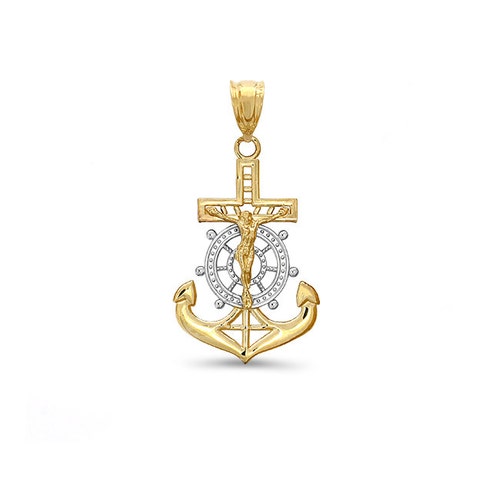 14k Two Tone Solid Gold Mariners Cross 