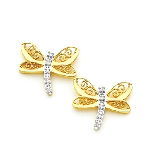 Small Dragonfly Post Stud Earrings with Clear Crystal Accents Sterling Silver Small Dragonfly Post Stud Earrings with Clear Crystal Accents Sterling Silver