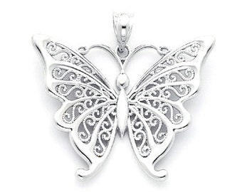 Pendentif papillon en argent sterling avec ailes en filigrane.