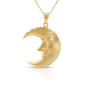 14k Solid Gold Moon Pendant Necklace - 18&quot; Chain