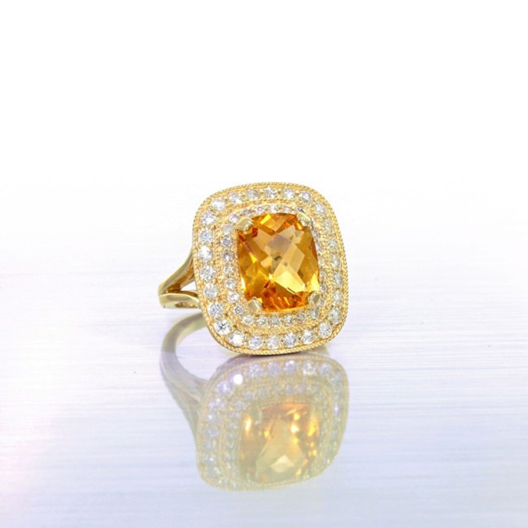 14k Yellow Gold Diamond and Citrine Cocktail Ring. Citrine Ring ...