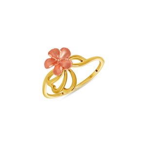 14k solid gold Two Tone Plumeria flower ring.