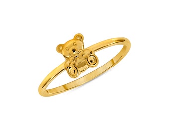 14k Solid Gold Teddy Bear Ring. Baby Teddy Bear Ring, Pinkie
