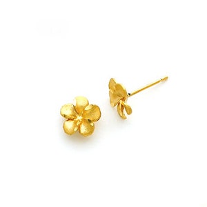 14k solid gold Plumeria post earrings. image 1