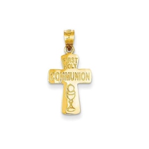 14k Solid Gold First Holy Communion Cross Pendant