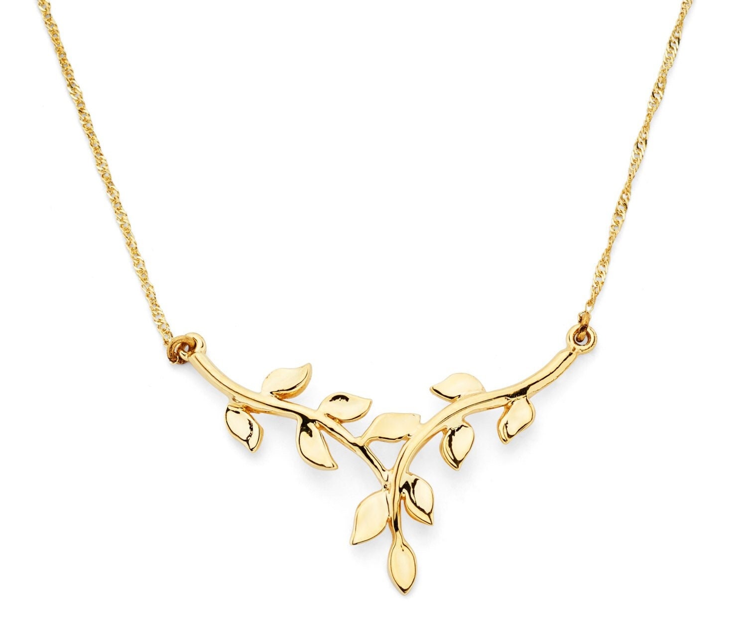 14K Solid Gold Leaf Necklace 14K Solid 