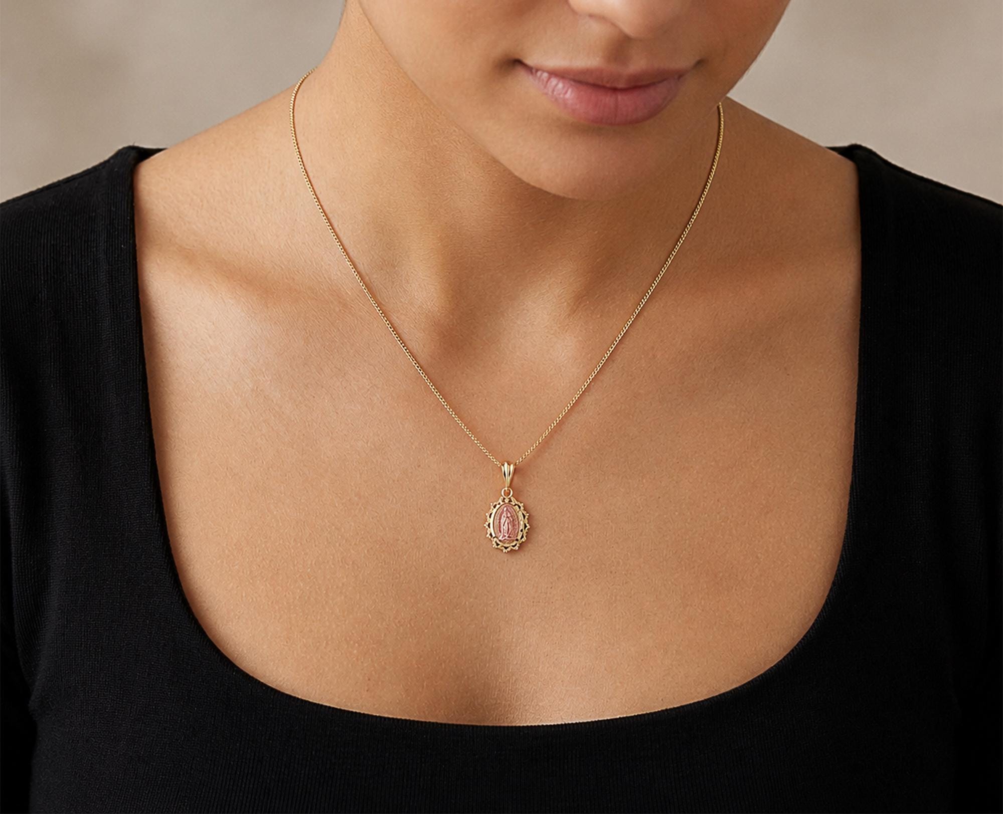 14k Two Tone Solid Gold Our Lady of Guadalupe Disc. Religious Jewelry ...