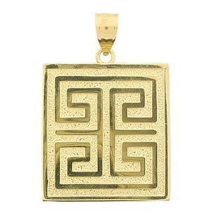 14k Solid Gold Greek Key Pendant - High Polish Finish